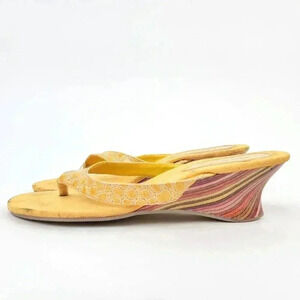 Vintage Y2k SASHU Yellow Croc Wedge Sandals - 8